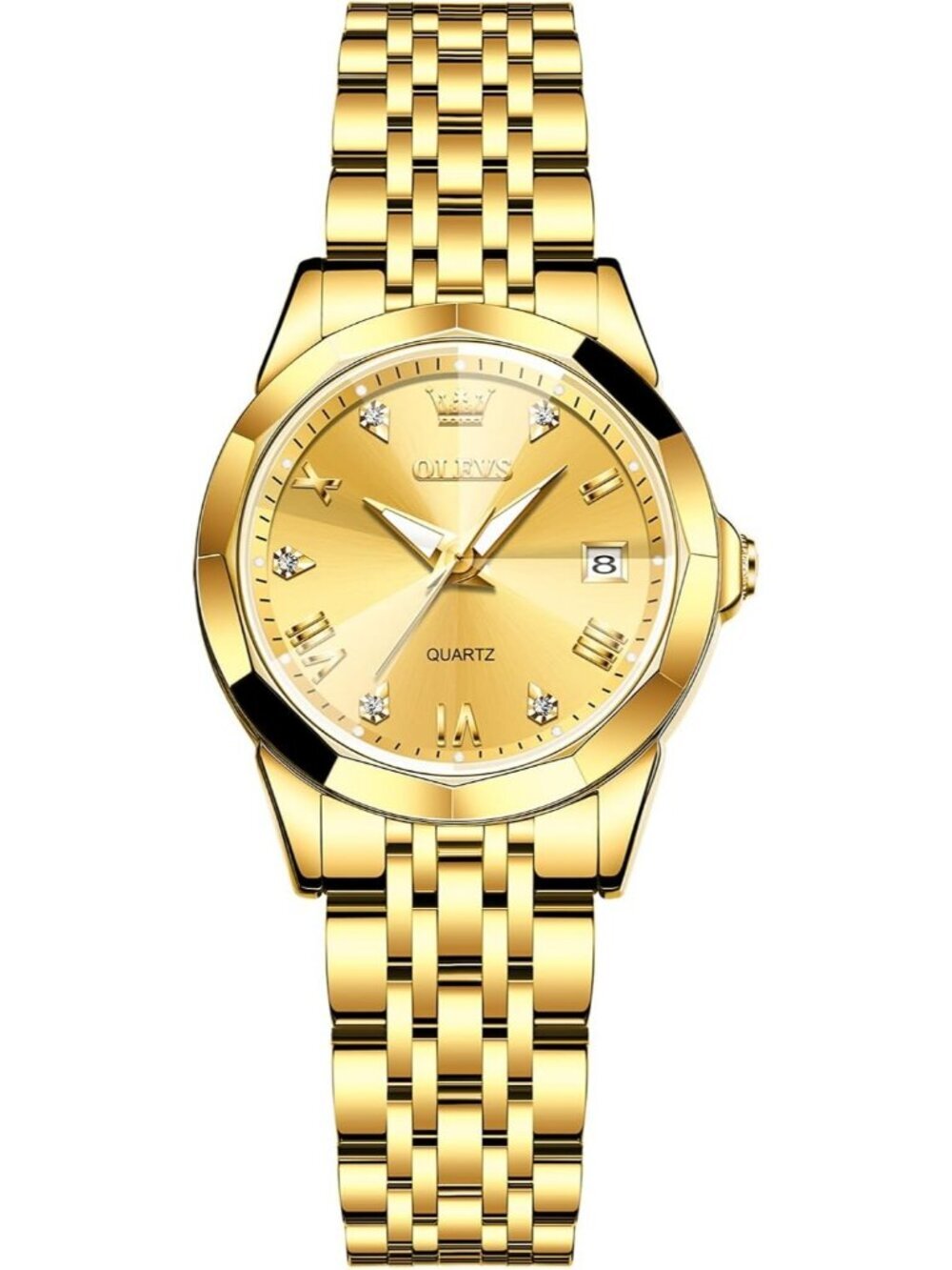 Olevs Women's Gold Stainless Steel Elegant Diamond Roman Numerals Wrist Watch